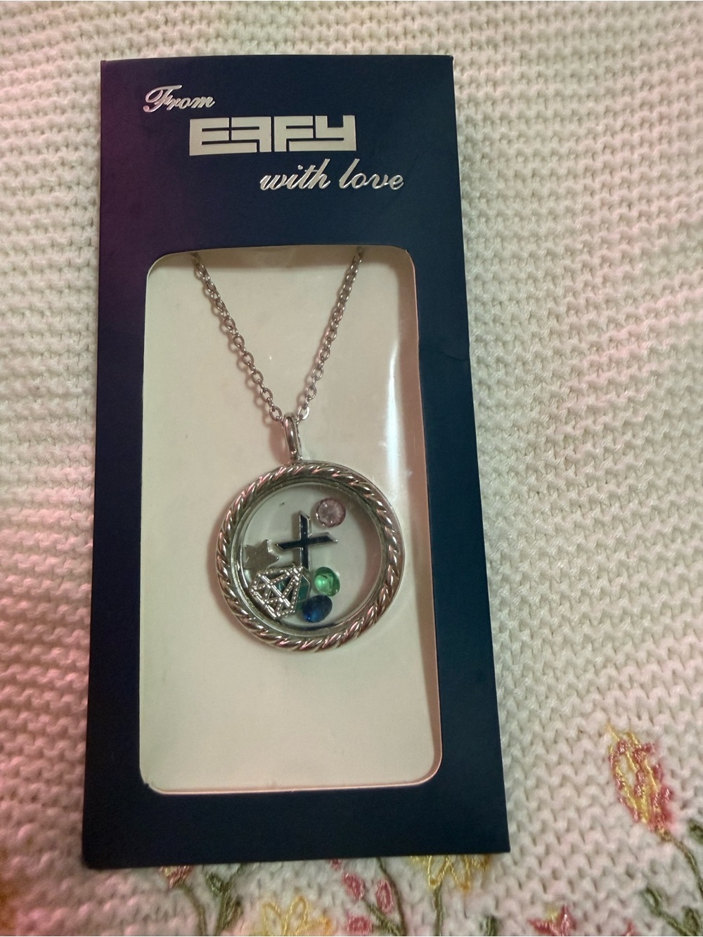 Effy Silver Cross Locket Necklace with Blue & Green Accents